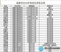 成都市2016年保送生錄取名單公布